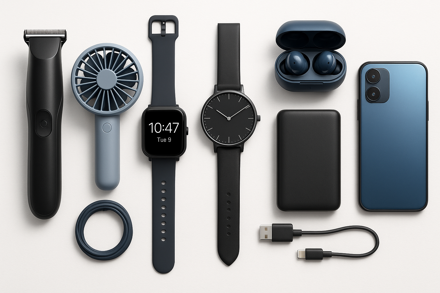 banner widgets like trimmer, mini portable fan, watches etc