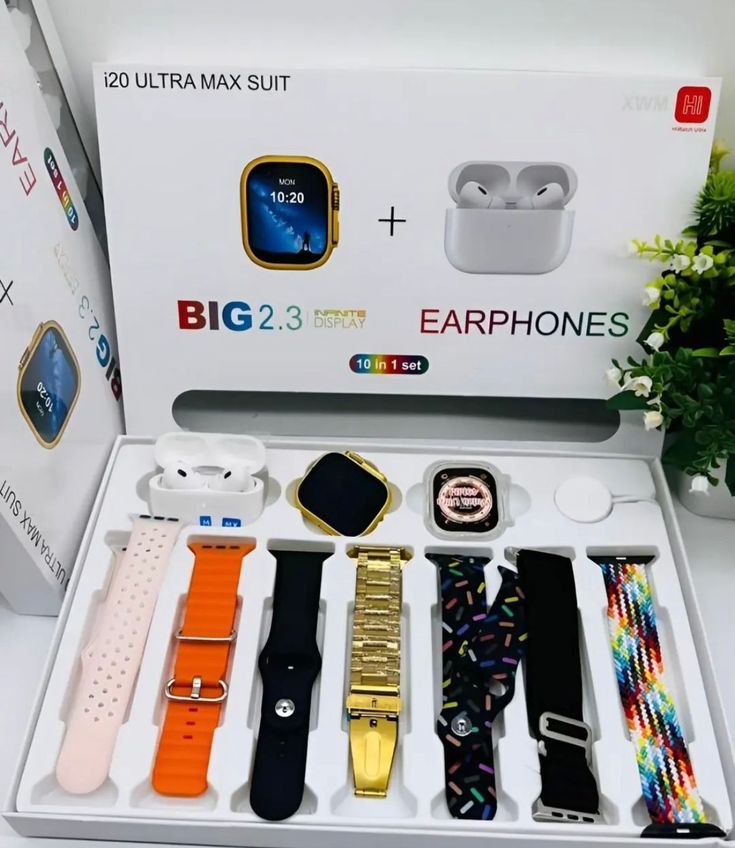 I20 Ultra Max Suit – 7-in-1 Smart Watch with Wireless Earbuds | Premium Gift Combo