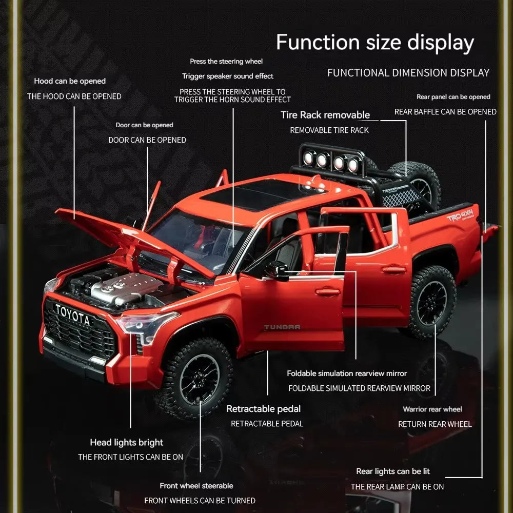 Premium 1:24 Toyota Tundra Metal Model Car – Sound, Lights & Pull-Back